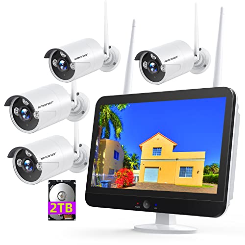 3Mp Wireless Security Camera System With 12” Monitor 2Tb Hard Drive, Smonet 8Ch Wifi Home Surveillance Nvr Kits,4Pcs 3Mp Outdoor Indoor Cctv Ip Cameras,Clearer Than 1080P,Night Vision,Free App P2P #TOP27