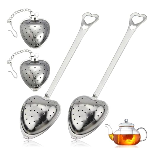 4 Pièces Boule a The Infuseur,Cuillere a The, Boule à The,Infuseur a Thé en Acier inoxydable,Passoire à Thé en Forme De Cœur avec Chaîne, Convient Aux...