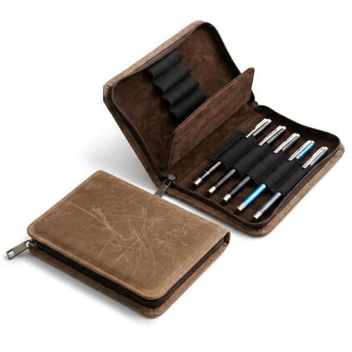 YLZZMDQSZ 10 Slot Fountain Pen Case Waterproof Canvas Pen Organizer Case for Collection Purposes A Gifts for Pens Lovers Brown