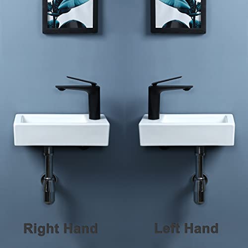 Bathivy Corner Sink Bathroom Wall Mount Sink Rectangle White Ceramic Porcelain Sink Small Cloakroom Sink Wall Hung Vanity Vessel Sink Wash Basin With Faucet Hole And Drain (15"Lx7.5"W(Right Hand)) #TOP1