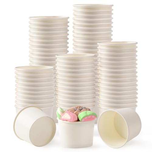 Belinlen - Belinlen 100 Count 4 oz Paper Ice Cream Cups Frozen Yogurt Cup Dessert Bowls Frozen Dessert Supplies(White)