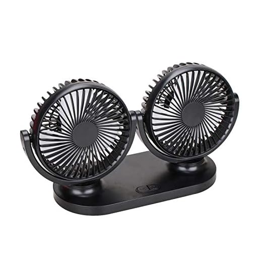 Car Fans,USB Electric Cooling Fan,360 Degree Rotatable Dual Head 3 Speed Air Fan for SUV RV Boat Truck Fan Home Office (Black)