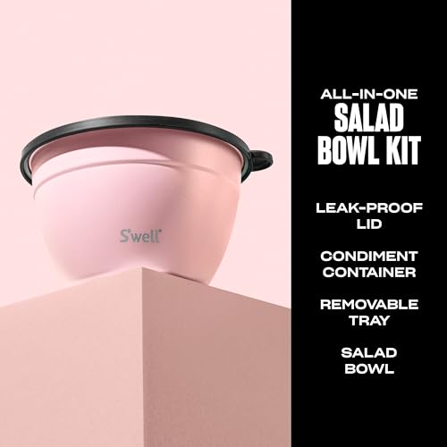 S’well Stainless Steel 64oz Salad Bowl Kit, Pink Topaz Color, Comes with 2oz Mini Canister and Removable Tray for Organization, Leakproof and Dishwasher Safe by S'well - Image 3