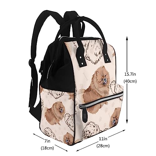 Sac à dos à couches Spitz Poméranien grand format pour ordinateur et accessoires de change