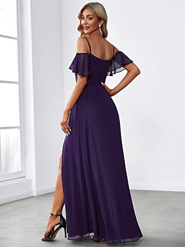 Image of Ever-Pretty Women's Formal Dresses Off Shoulder Short Sleeve Split A-Line Floor Length Bridesmaid Dresses 0237