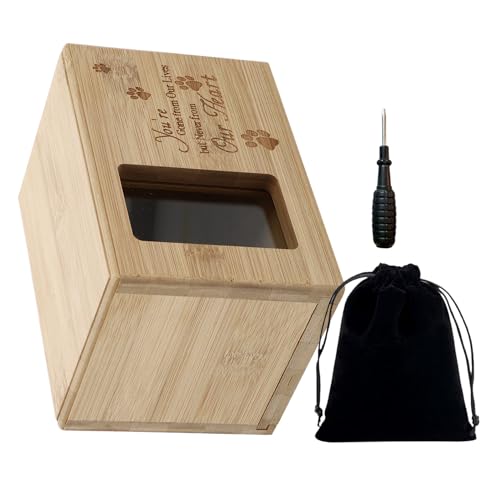 MUELODSIC Urna de Madera para Mascotas con Marco de Fotos Caja Funeraria para Cremación de Perros y Gatos Contenedor para Cenizas con Embalaje Individual Bolsa y Destornillador Incluido
