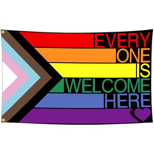 JZYIZYU Gay Pride Flag Everyone is Welcome Here Flags for Outside 3x5 Double Sided LGBTQ Lesbian Pansexual Rainbow Bisexual Resist Yard Sign Banner Ally Flag Outdoor Decorations