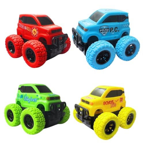 Image of PLUSPOINT Monster Truck Toys - Friction Powered Toy Cars Push and Go Vehicles for Kids Best Christmas Birthday Party Gift for Boys Girls Aged 3 and Above (City 4pc)