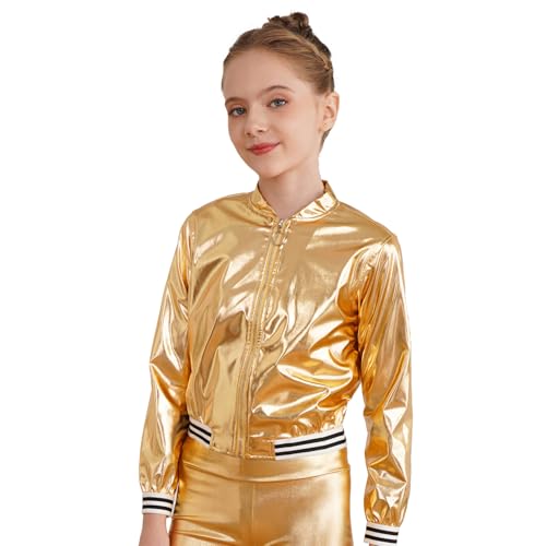 iiniim Girls Boys Sequins Hip Hop Jazz Outerwear Kids Shiny Metallic Bomber Jacket Coat for Disco Party4