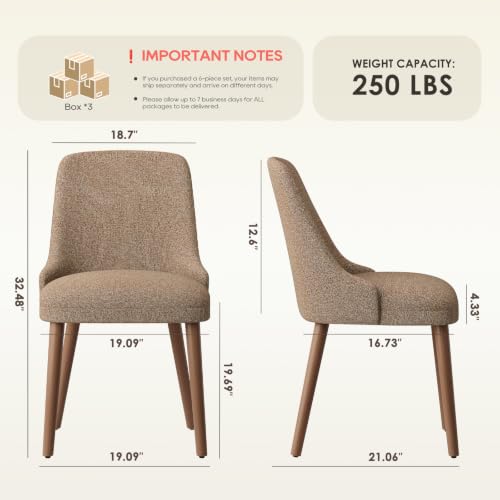 Image of MALOL Upholstered Dining Chairs Set of 6, High-Back Dining Room Chair with Wood Legs, Padded Kitchen Chairs for Dining Room /Restaurant /Cafe, Camel