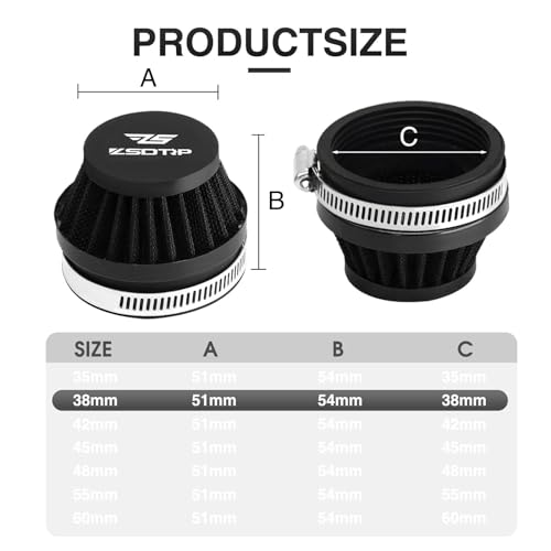 Image of 2PCS Motorcycle 38MM Air Intake Filter Universal Carburetor Air Filter Cleaner for Dirt Pit ATV SSR TTR Bike Breather Filter Fit for Many Different Carburetors (Black 38MM)