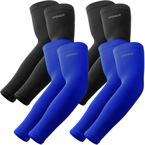 Image of YQXCC 4 Pairs UV Sun Protection Arm Sleeves - Tattoo Cover Up - UPF 50 Sports Compression Cooling Sleeve for Men & Women