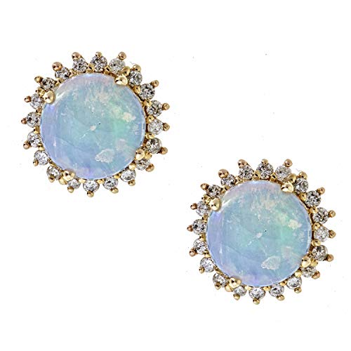 Gin & Grace 10K Yellow Gold Natural Ethiopian Opal Earrings With Diamonds For Women | Ethically, Authentically & Organically Sourced (Round) Shaped Opal Hand-Crafted Jewelry For Her | Opal Earrings For Women #TOP11