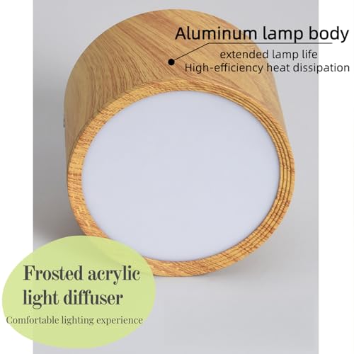 Downlight LED de superficie con acabado grano de madera lámpara de techo circular 100mm 3