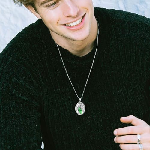 INFUSEU Unique St Jude Necklace for Women Men Green Enamel Saint Jude Pendant St. Jude Medal 925 Sterling Silver Medalla De San Judas Tadeo Jewelry Catholic Medallions Christian Religious Gifts4