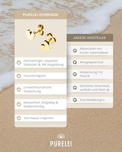 Purelei Tiny Heart Ohrringe (Gold) – Damenohrringe aus langlebigem Edelstahl (14K vergoldet) – Wasserfeste Ohrringe Damen – Modeschmuck für deinen individuellen Look