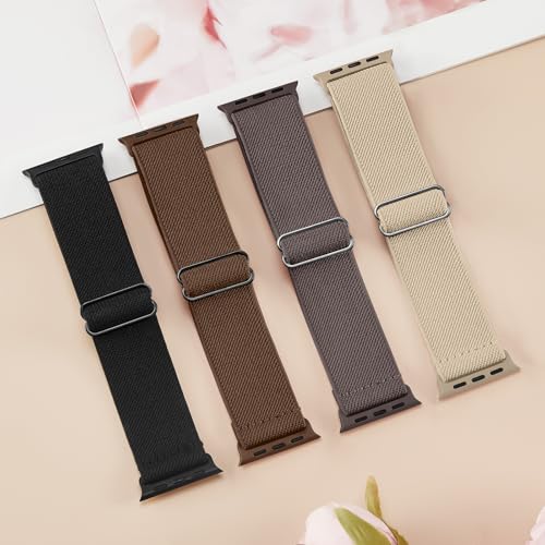 Image of 4 Pack Stretchy Solo Loop Compatible with Apple Watch Bands 38mm 40mm 41mm 42mm 44mm 45mm 46mm 49mm Women Men, Sport Nylon Elastic Straps Wristbands for iWatch Series 11 10 9 8 7 6 5 4 11 Ultra /SE 3 2