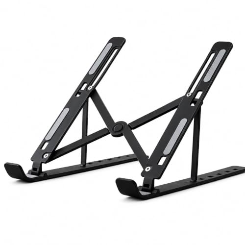 Image of XVIXI Adjustable Laptop Stand for Desk, Foldable Plastic Laptop Holder, Ergonomic Multi-Angle Notebook Stand for 10-15.6 Inch Laptops, MacBook, Tablet & Books, Anti-Slip (Black)