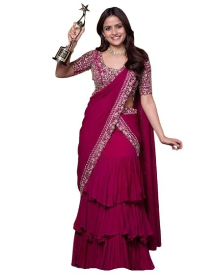 Lehenga Choli Indo-Western Draped Set For Womens And Girls New Degsigner Embroidey Work Lehenga Saree with Belt Wedding Colour New Letest Wedding-image-35