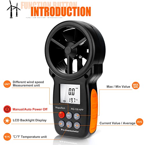 Handheld Anemometer With App Bluetooth Anemometer For Wind Chill, Air Velocity, Temperature, Velometer For Shooting, Surfing-Rq-100-App #TOP4