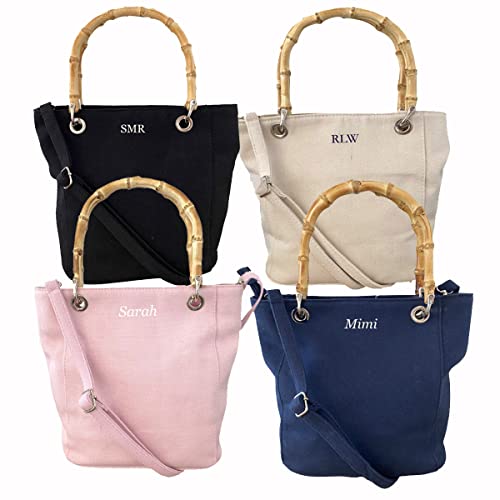 Bamboo Handle Bucket Bags - Crossbody Included - Personalized - Perfect Size - Coastal Style - Embroidered Monogram Included