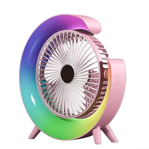 Mini ventilador recargable con flujo de aire ajustable y modos de iluminación multifuncionales para oficina, camping o uso personal (rosa)