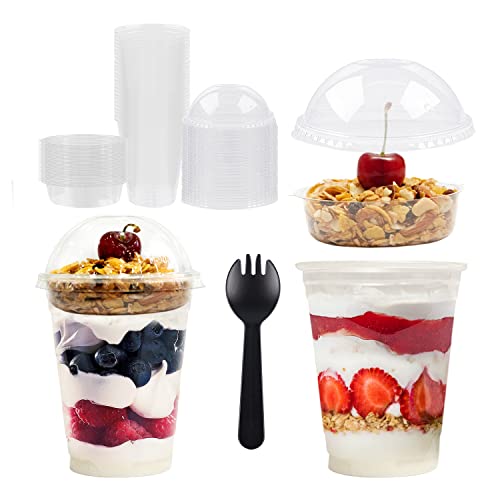 innovative offer Parfait Cups - 12 Oz - 50 Set - Parfait Cups With Dome Lids & Inserts - Reusable Dessert Cups - Spill and Leak Proof - Crystal Clear Plastic Cups With Lids - Dessert Cups With Lids…