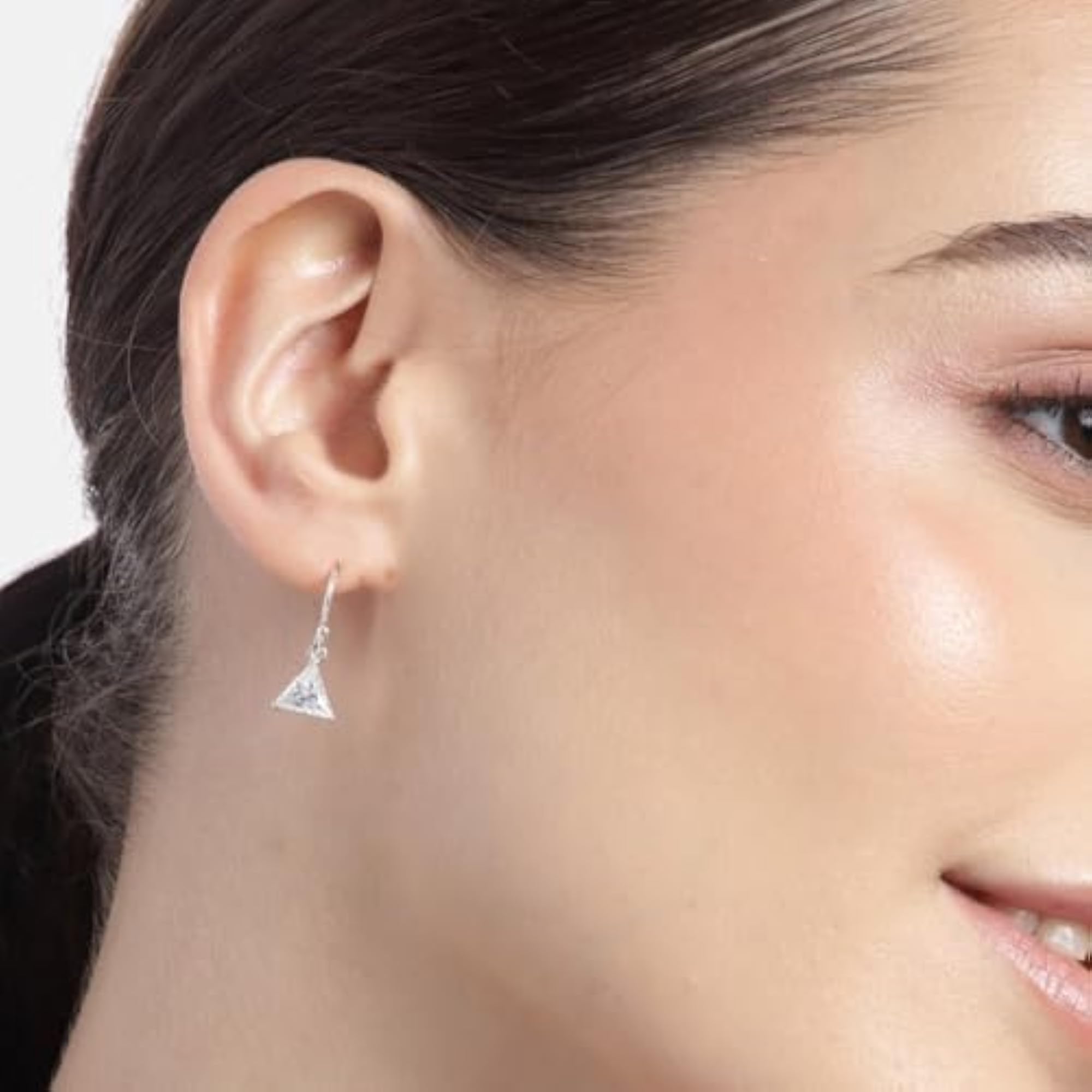 925 Silver CZ Rhodium Triangular Dangler Earrings with Hallmark