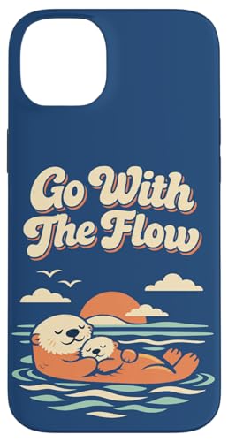 Go With The Flow Cute Sea Otter Retro Animal �X�}�z�P�[�X iPhone 14 Plus �p