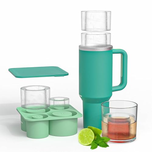 Lot de moules à glaçons 4 en 1 en silicone compatibles avec les tasses Stanley de 50,9 et 86,2 et 1,2 l – Anti-poussière réutilisable – Grand bac à glaçons avec couvercle (vert)