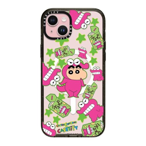 CASETiFY �C���p�N�g iPhone 15 Plus �P�[�X [MagSafe�Ή�/���^ �y��/�ϏՌ�/Crayon Shin-chan Co-lab] - �N���A �u���b�N - Crayon Shinchan Sticker Case - Wani