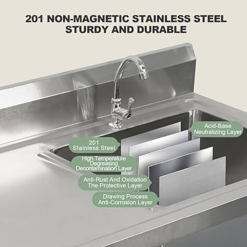 Évier utilitaire extérieur pour jardin et terrasse avec grand bac inox et robinet moderne - 3