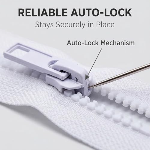 Image of MebuZip 2PCS #5 31 Inch Separating Jacket Zippers Resin Zipper Molded Plastic Zippers Bulk for Sewing Coat Jackets Clothes (White)