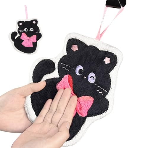 Genérico Toallas de Mano para Cocina,Toallitas de Secado Rápido - Toallas De Mano Portátiles De Felpa Coral Colgables con Diseño De Gato para Viaje O Camping