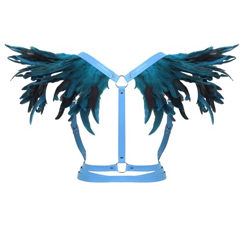 Épaulière gothique en plumes véritables avec ceinture costume Halloween homme cosplay