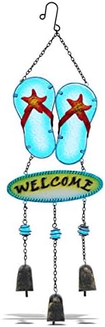 CoTa Global Aqua Welcome Flip-Flop Hanging Sea Glass Wind Chime 26.38 Inch, Nautical Windchime Outdoor Decor for Harmonic Porch, Patio & Garden, Unique Beach Art Indoor Wind Chime Window Mobile