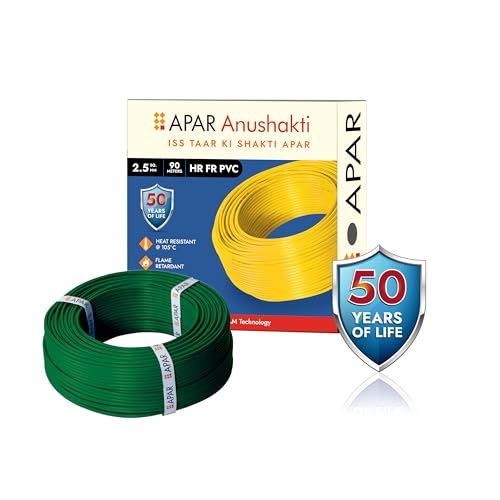 Image of APAR ANUSHAKTHI 1.0Sq mm 90m HEAT RESISTANT(@ 105*C) FLAME RETARDANT PVC Powered by E-BEEM TECHNOLOGY Single Core CLASS 5 COPPER Conductor Wire for Domestic & Industrial Electrical Wiring. (GREEN)