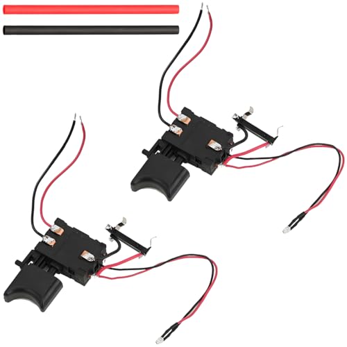 ZHUROUPU Elektrischer Bohrer-Schalter, 7,2V - 24V DC Lithium-Batterie Einstellbare Geschwindigkeit Lenkung EIN/Aus Taste Ersatz mit LED kleines Licht und Schwarz & RotSchrumpfschlauch