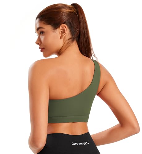 Image of One Shoulder Sports Bras for Women Low Impact Asymmetrical Workout Tops Padded Yoga Right Shoulder Strap Bra