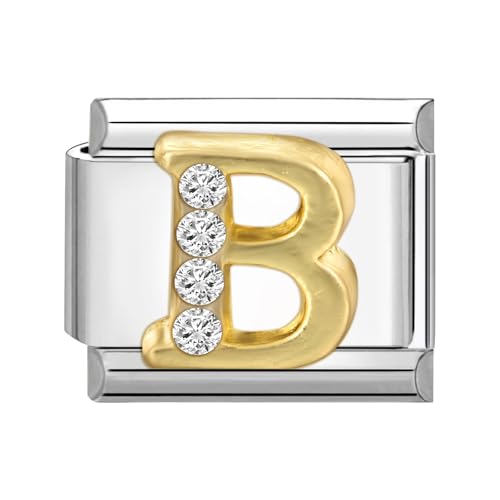 Image of Jodimitty A-Z Diamond Letter Italian Charm Initial Name Alphabet Charm Silver Stainless Steel Italian Charm fits all 9mm Stainless Steel Compatible With Bracelet (B)