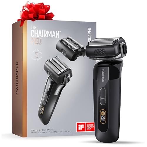 MANSCAPED® The Chairman™ PRO Men’s Electric Foil Face Shaver - Two Interchangeable Blade Heads, SkinSafe® Four-Blade Foil & Stubble Trimmer, USB-C Wireless Compatible Charging, Gentle on Neck