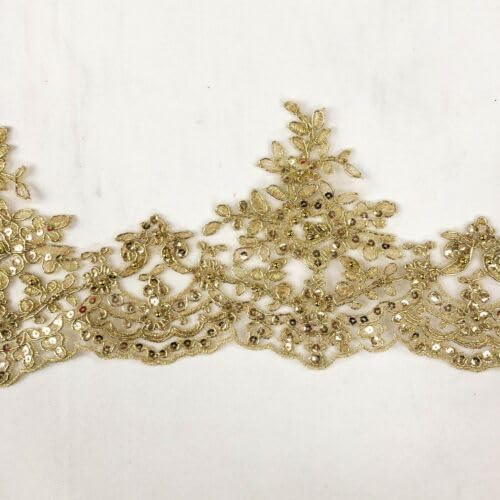 Queen Lace Vintage Antique Sequins Trim Sold by 10 Yards Gold Fabric