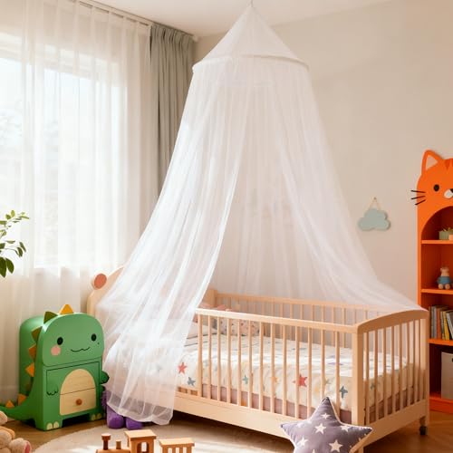 Image of White Mosquito net Twin Size Breathable Canopy Bed Curtain for Bed,Princess Play Tent for Girls Bedroom Decoration Reading Nook
