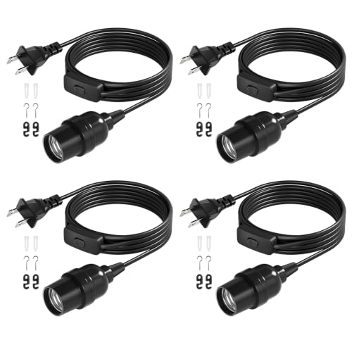 DiCUNO Pendant Light Cord, for Hanging Paper Lantern, 6.6 Ft, Black, 4-Pack