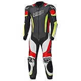 Held Brands Hatch Motorrad Kombi Leder Einteiler - Lederkombi mit Protektoren D3o T5 Level 2 - Motorradkombi CE Schutzkleidung Klasse AAA, Schwarz-Weiß-Rot, Herren Größe 29