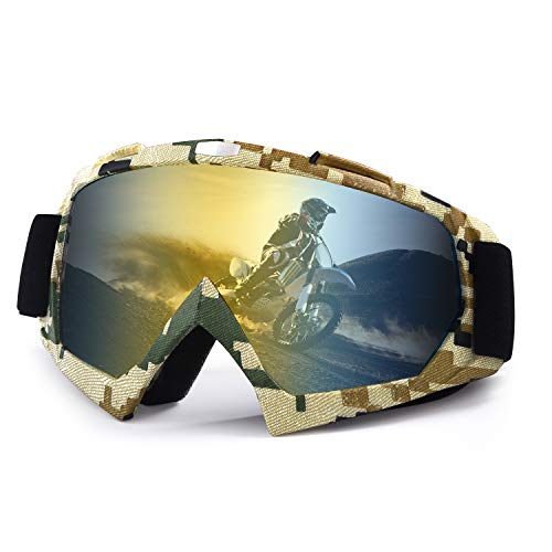 Wellovar Motorcycle Goggles,ATV Goggles Dirt Bike Ski Goggles Windproof Scratch Resistant Combat Goggles