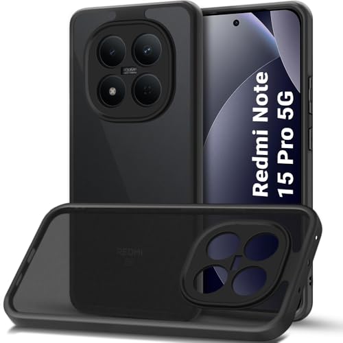 Image of TheGiftKart Hybrid Shockproof Back Cover Case for Mi Redmi Note 15 Pro 5G | Camera Protection Module | Hard Back Cover Case for Redmi Note 15 Pro (PC & TPU, Translucent Smoke Matte Back, Black Sides)