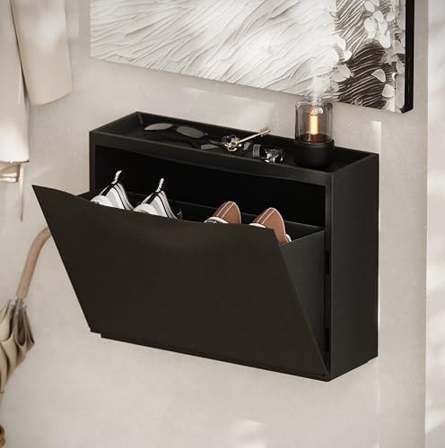 Image of amazon basics Stackable Wall Mount Storage Organizer - 1 Tier, Polypropylene Storage for Shoes, Toys, Books, Closet & Entryway, Multi-Purpose (51L x 15.5W x 38.5H cm), Black