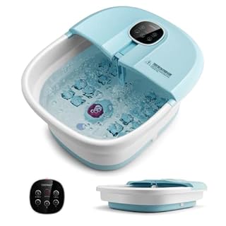 COSTWAY Pediluvio Massaggiatore Piedi Elettrico, Pediluvio Idromassaggio Plantare Pieghevole con Telecomando, 3 Temperature Regolabili, Timer, Fino al 45 (blu)