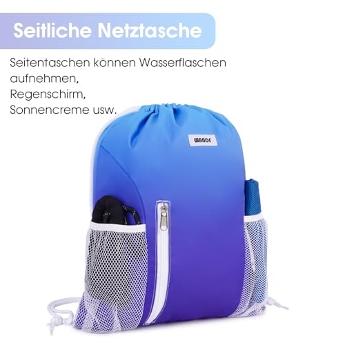 Image of WANDF Drawstring Backpack Sports Gym Sackpack with Mesh Pockets Water Resistant String Bag for Women Men (Blue)